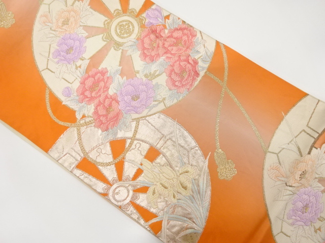 JAPANESE KIMONO / ANTIQUE FUKURO OBI / SILK / WOVEN FLOWER